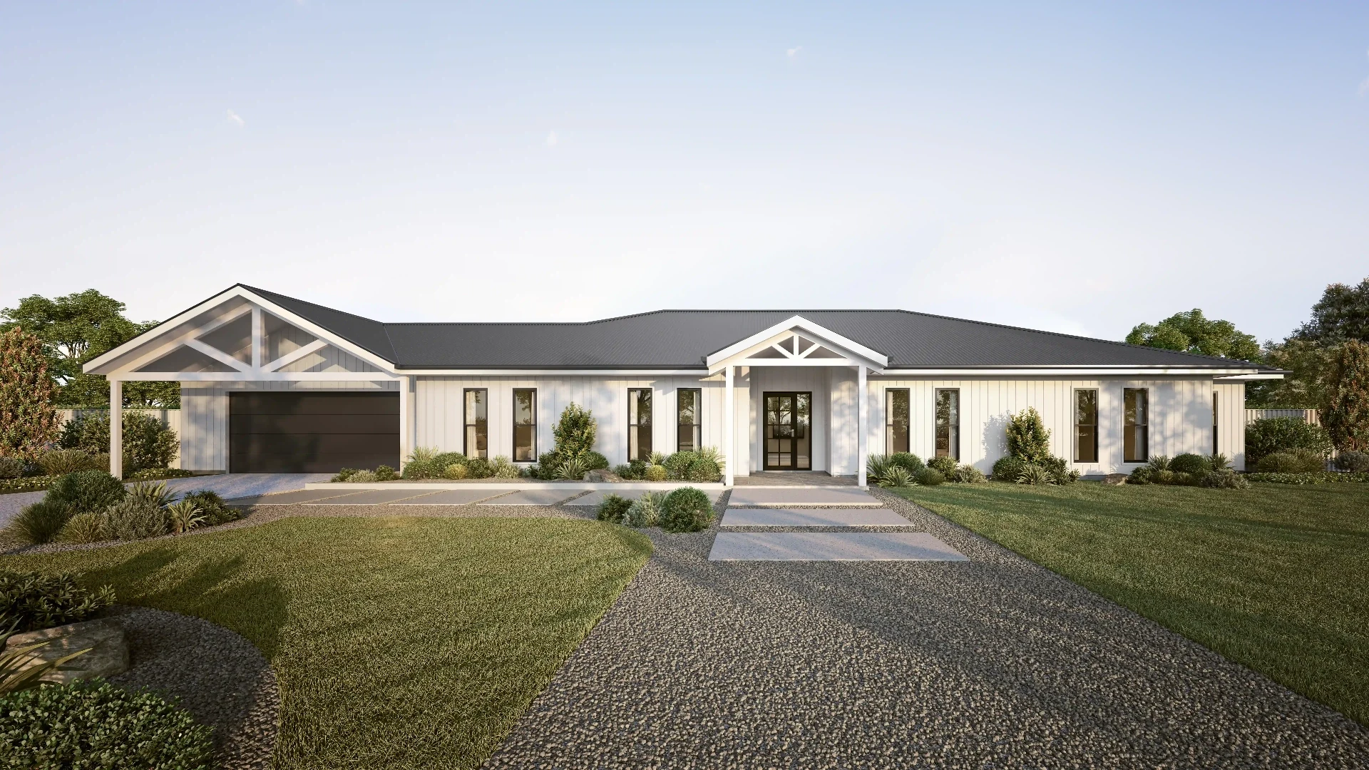 Photorealistic exterior acreage home 3D render